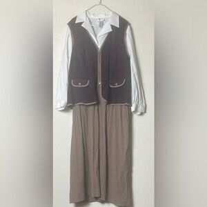 Vintage Alix Taylor dress with velvet vest  Size 18 brown white